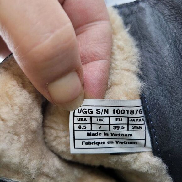 Ugg Cydnee Boots 8.5 Black Leather Knee High Buckle Sheepskin Shearling Stretch - Picture 14 of 17